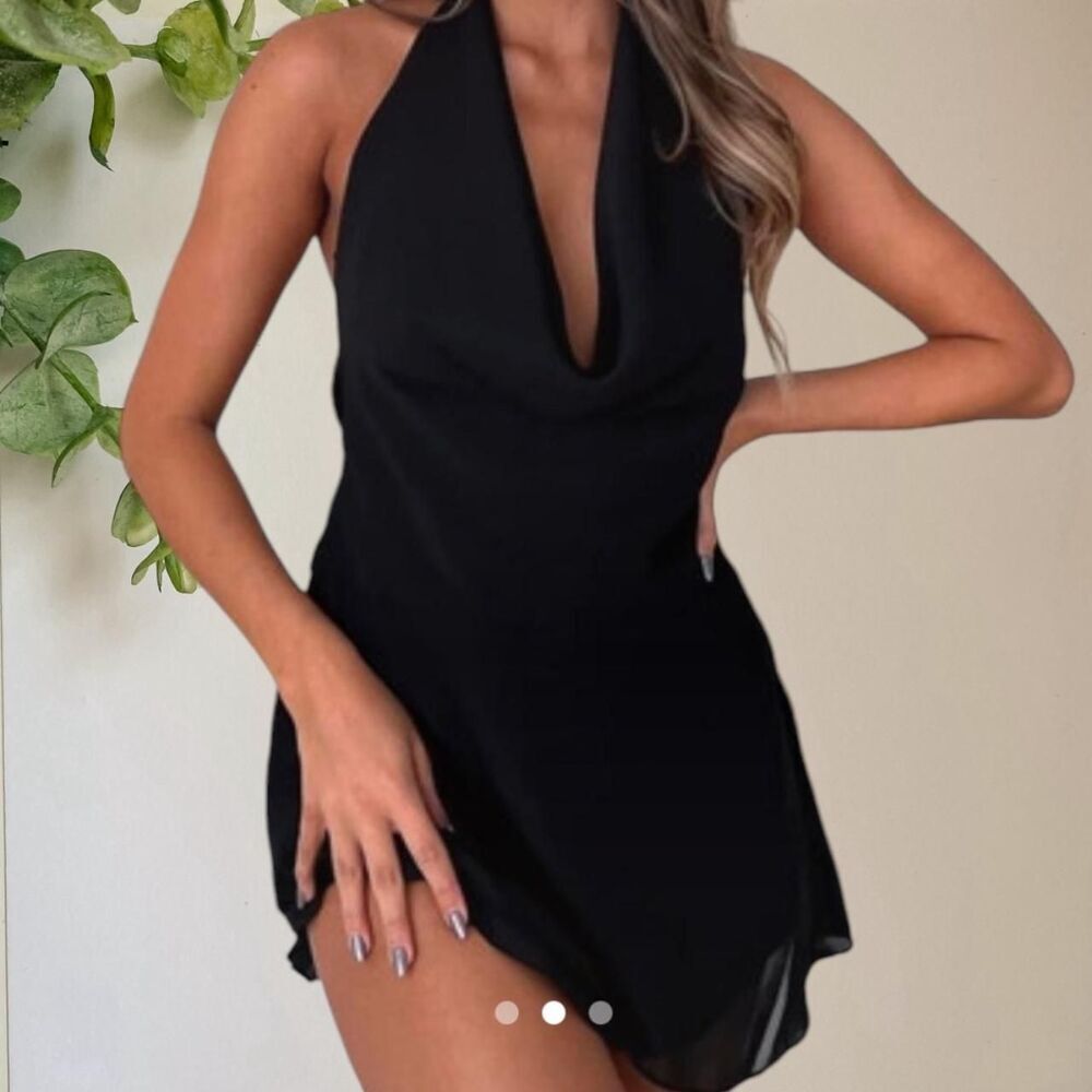 White Fox Boutique Black Cowl Neck Mini Dress